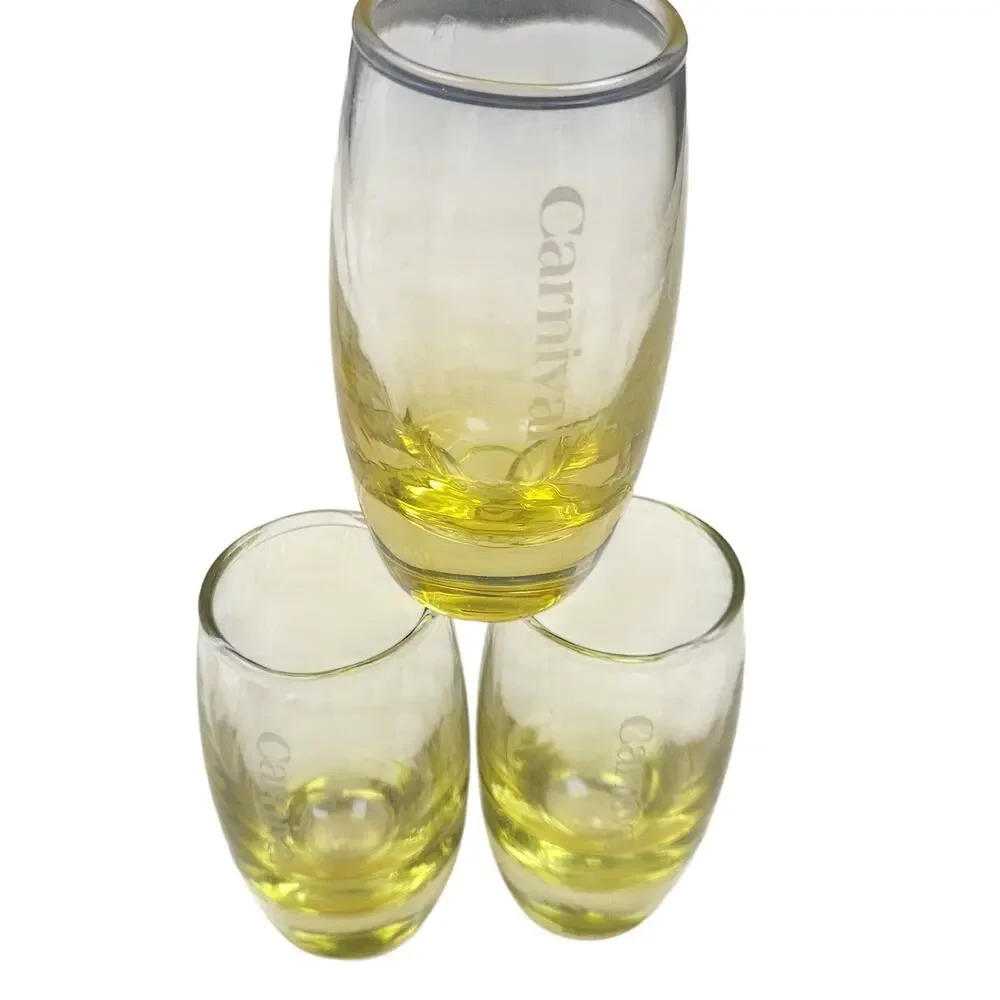 VTG Lot of 3 Carnival Cruise Line Souvenir Shot Glasses Etched Yellow Ombre 2oz